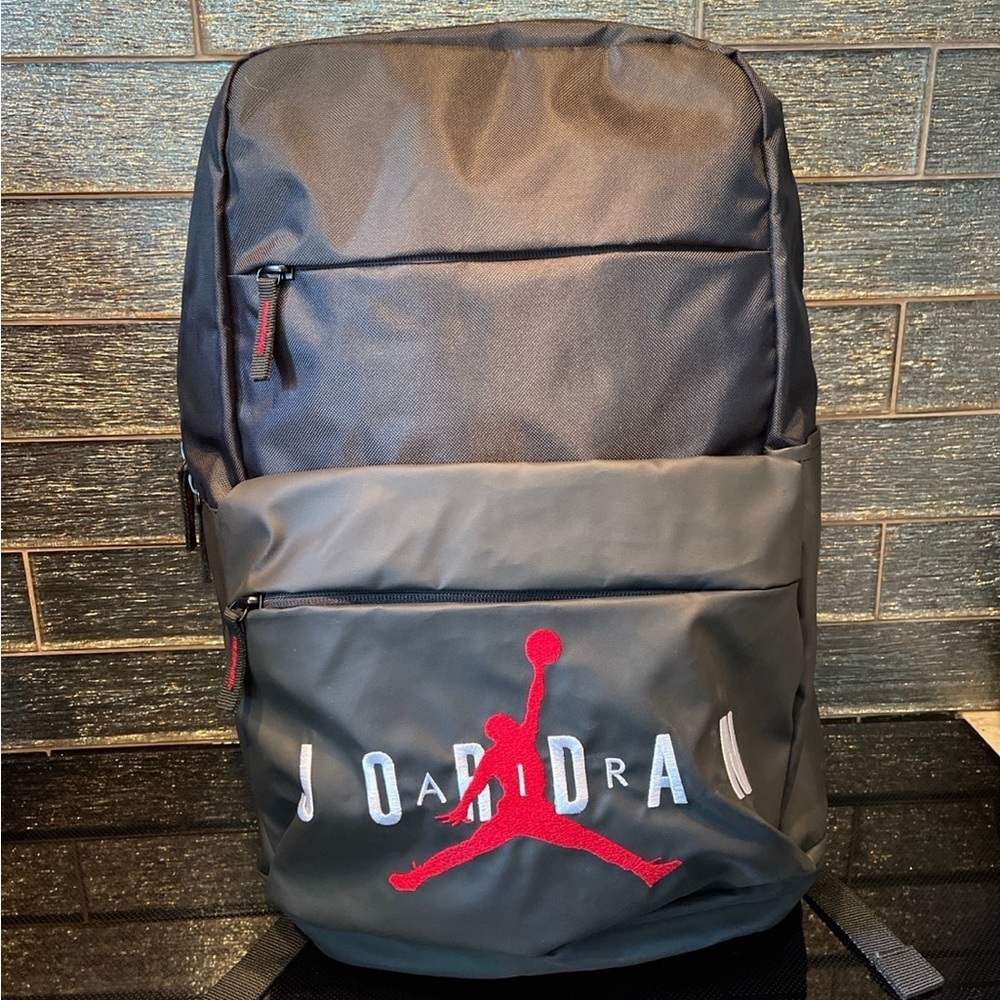 NEW Nike Air Jordan Bag Jump Man Embroidered Backpack 15” Black Red CASE 9A0408